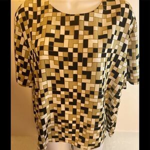 Notations Short Sleeve crew neck Plaid Blouse XL